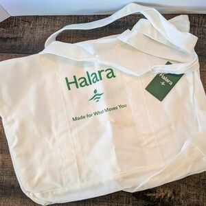 HALARA Green and White Canvas Tote Bag Minimalist Design